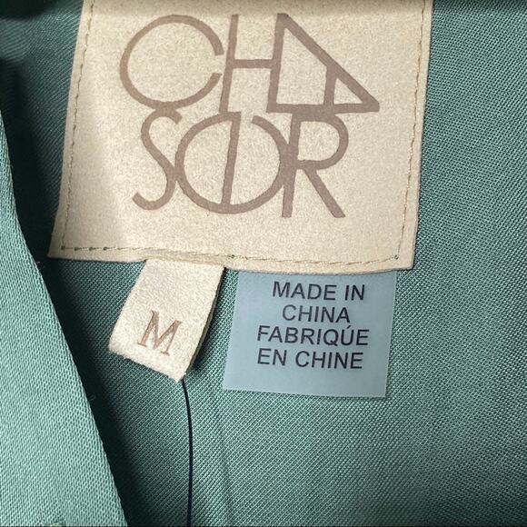 Chaser Green Silky Cap Sleeve Button Down Blouse Medium - Picture 4 of 7